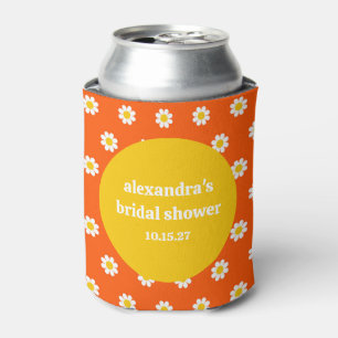 Cute Vintage Orange Daisies Bridal Shower Custom Can Cooler