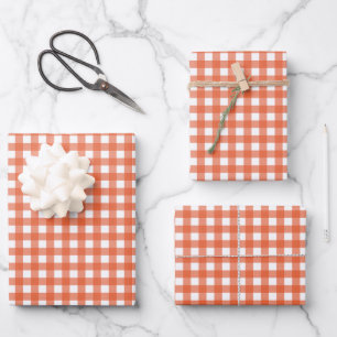 Cute Vintage Orange Gingham Plaid Pattern Wrapping Paper Sheet