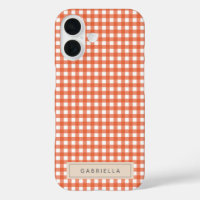 Cute Vintage Orange Gingham Plaid Personalized  