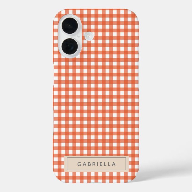 Cute Vintage Orange Gingham Plaid Personalized   Case-Mate iPhone Case (Back)