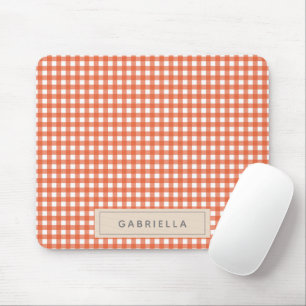 Cute Vintage Orange Gingham Plaid Personalized  Mouse Pad