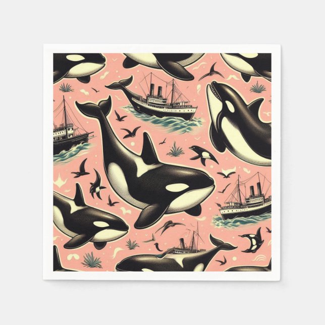 Cute Vintage Orca Pattern Napkin (Front)