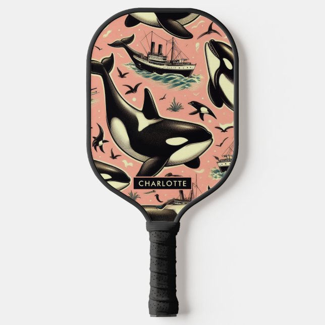 Cute Vintage Orca Pattern Pickleball Paddle (Front)