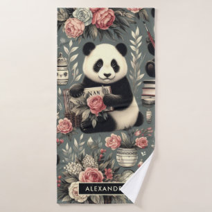 Cute Vintage Panda Floral Bath Towel