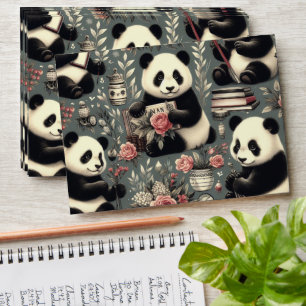 Cute Vintage Panda Floral Envelope