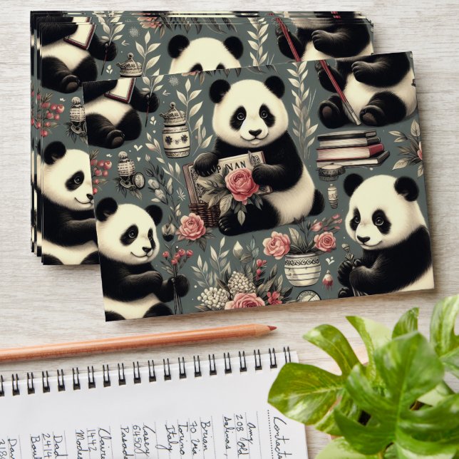 Cute Vintage Panda Floral Envelope (Stacked)