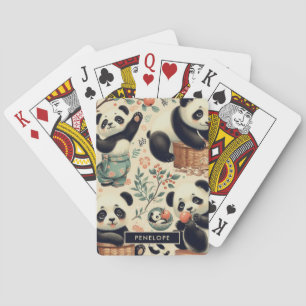 Cute Vintage Panda Seamless Painting Playing Cards