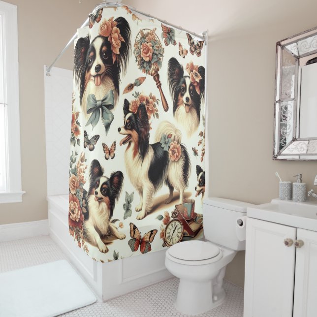 Cute Vintage Papillon Dog Illustration (In Situ)