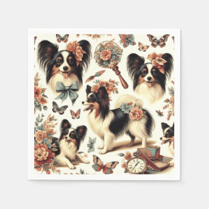 Cute Vintage Papillon Dog Illustration Napkin
