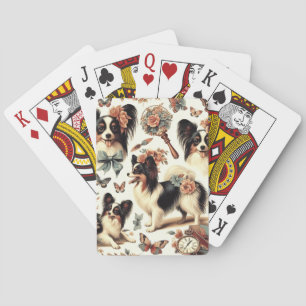 Cute Vintage Papillon Dog Illustration Playing Cards