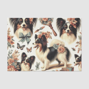 Cute Vintage Papillon Dog Illustration Tissue Paper