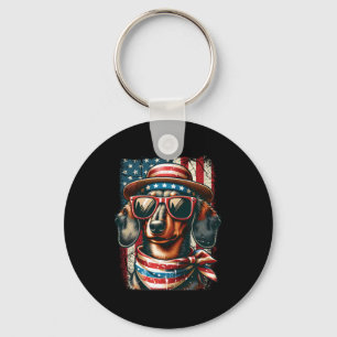 Cute Vintage Patriotic Dachshund Dog Retro 4th Of Keychain