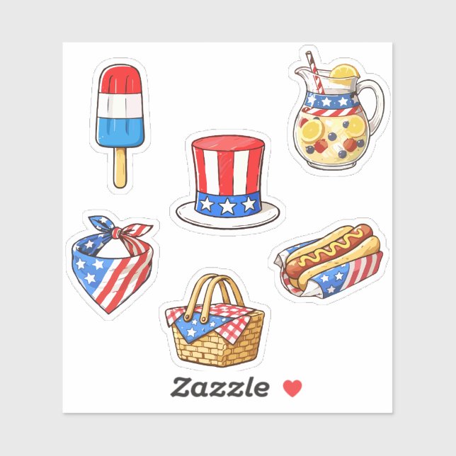 Cute Vintage Patriotic Doodle Sticker Sheet (Feuille)
