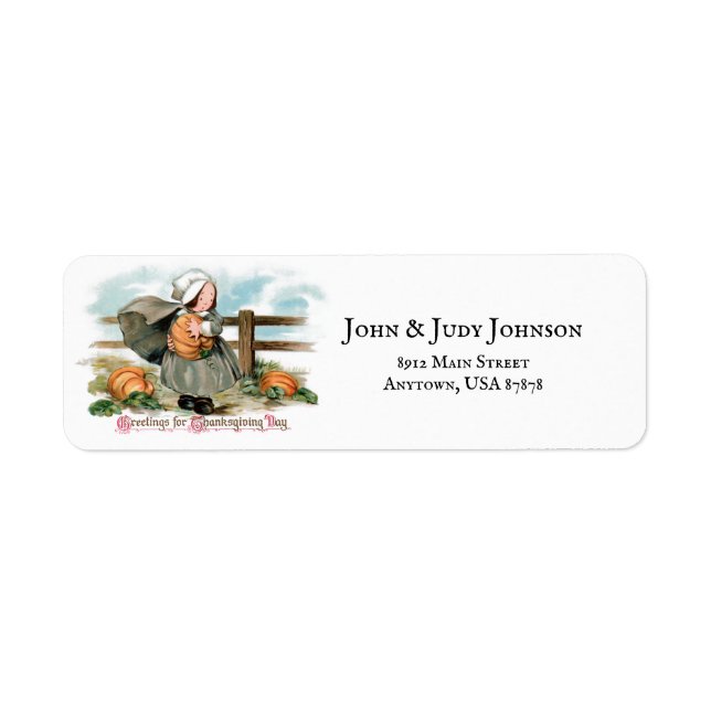 Cute Vintage Pilgrim Girl with Pumpkins (Front)