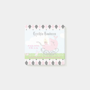 Cute Vintage Pink Baby Girl Carriage Post-it Notes
