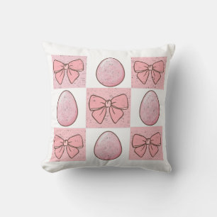 Cute Vintage Pink Easter Egg Coquette Bow Throw Pillow