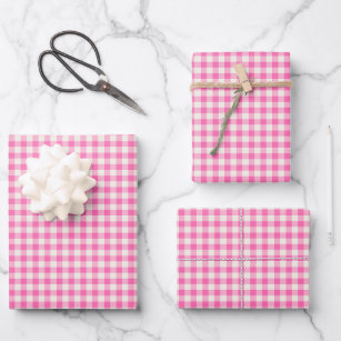 Cute Vintage Pink Gingham Plaid Pattern Wrapping Paper Sheet
