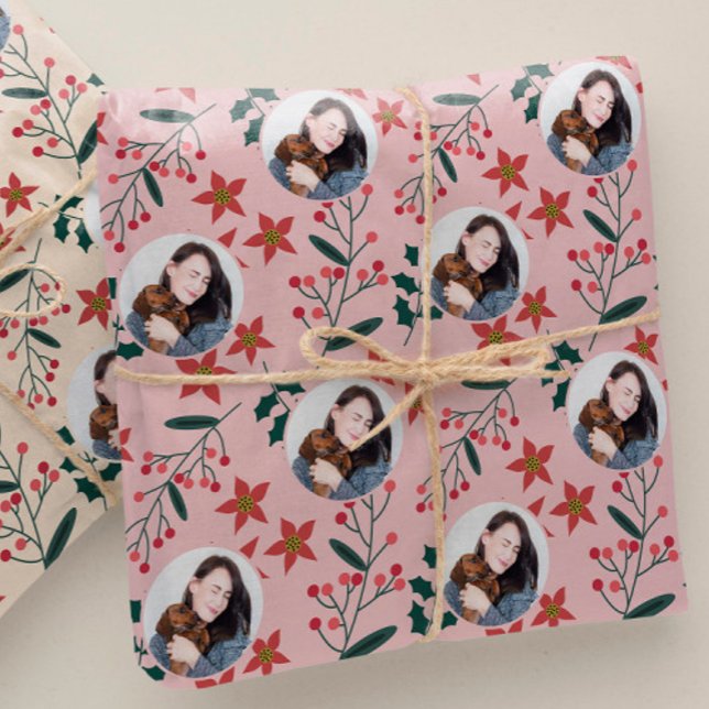 Cute Vintage Pink Photo Christmas  Wrapping Paper (Creator Uploaded)