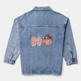 Cute Vintage Pink Pumpkin & Spider - Halloween BOO Denim Jacket