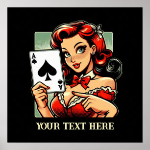 Cute vintage poker lady add text  poster