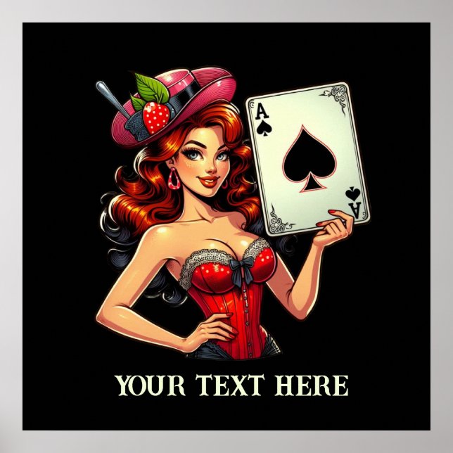 Cute vintage poker lady add text  poster (Front)