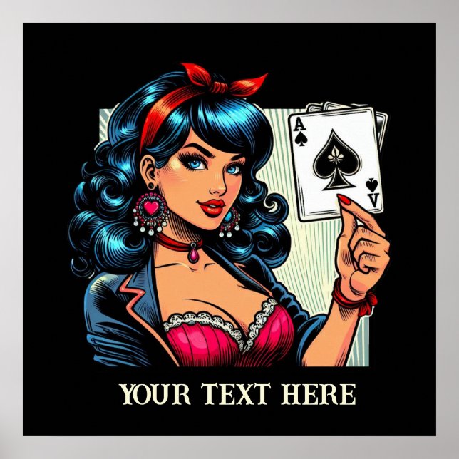 Cute vintage poker lady add text  poster (Front)