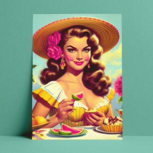 Cute Vintage Portrait Oil Painting Pin-up Postcard