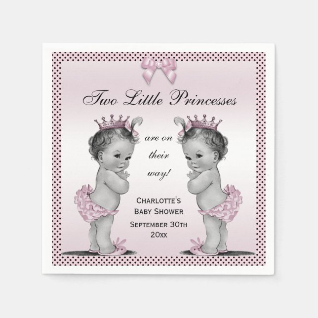 Cute Vintage Princess Twins Baby Shower Napkin (Front)