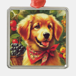 Cute Vintage Puppie Portrait Metal Ornament