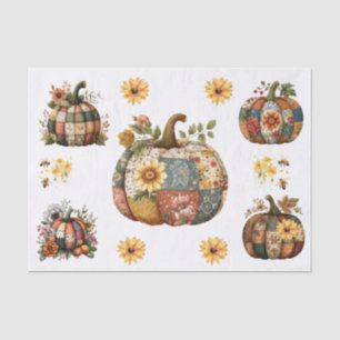 Cute Vintage Quilt Patterns on Floral Pumpkins Tissue Paper