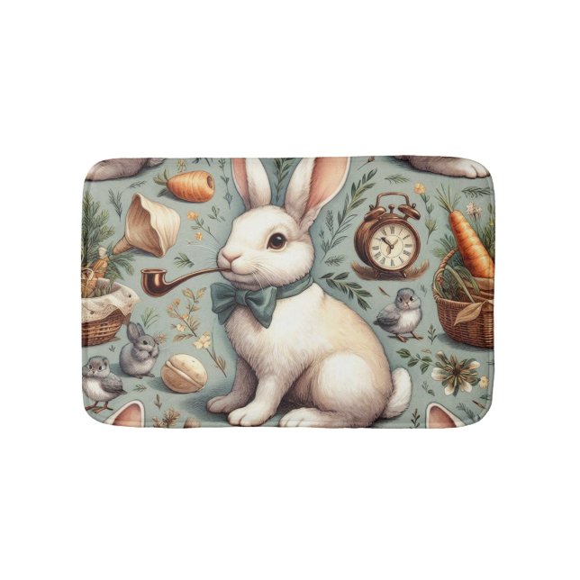 Cute Vintage Rabbit Bath Mat (Front)