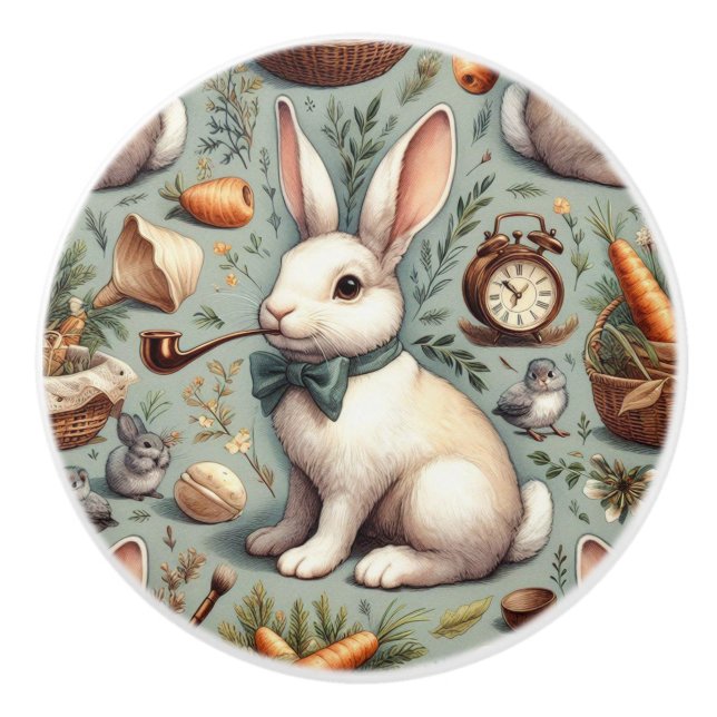 Cute Vintage Rabbit Ceramic Knob (Front)