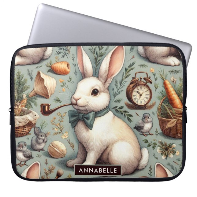 Cute Vintage Rabbit Laptop Sleeve (Front)