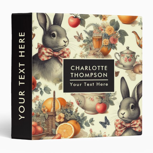 Cute Vintage Rabbit Painting Binder (Front/Spine)