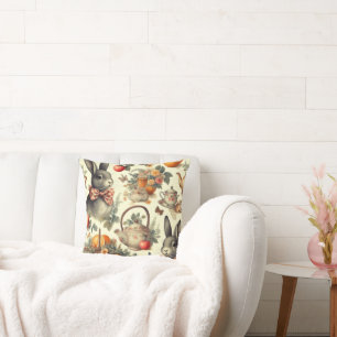 Cute Vintage Rabbit Painting Throw Pillow