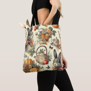 Cute Vintage Rabbit Painting Tote Bag