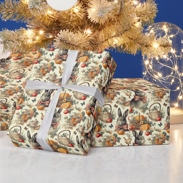 Cute Vintage Rabbit Painting Wrapping Paper (Holidays)