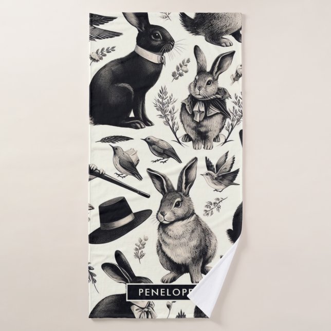 Cute Vintage Rabbit Pattern Bath Towel (Bath Towel)