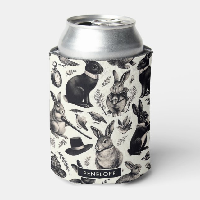 Cute Vintage Rabbit Pattern Can Cooler (Can Front)