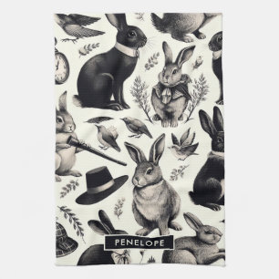 Cute Vintage Rabbit Pattern Kitchen Towel