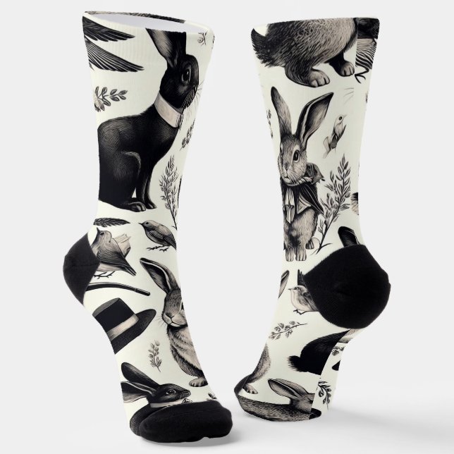 Cute Vintage Rabbit Pattern Socks (Angled)
