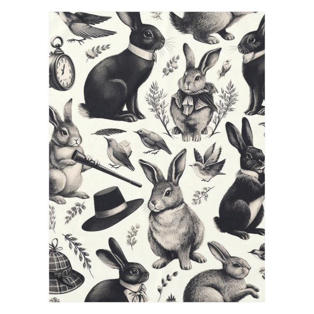 Cute Vintage Rabbit Pattern Tablecloth (Front)