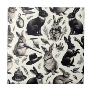 Cute Vintage Rabbit Pattern Tile