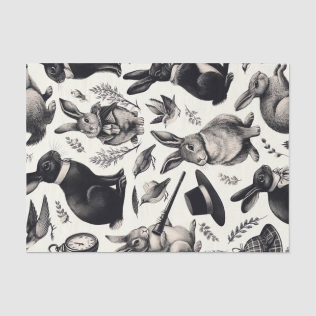 Cute Vintage Rabbit Pattern Tissue Paper (Front)