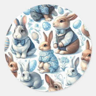 Cute Vintage Rabbit Seamless Classic Round Sticker
