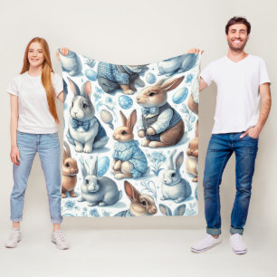 Cute Vintage Rabbit Seamless Fleece Blanket