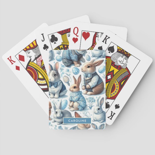 Cute Vintage Rabbit Seamless Playing Cards (Back)
