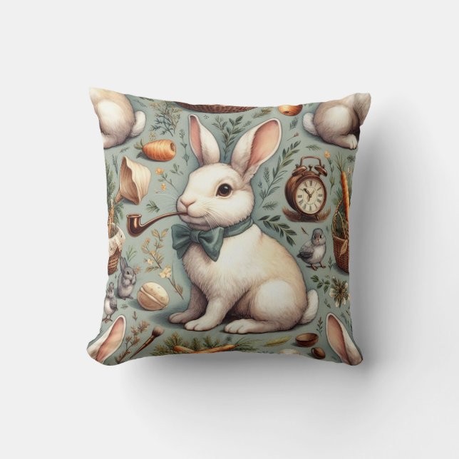 Cute Vintage Rabbit Throw Pillow (Front)