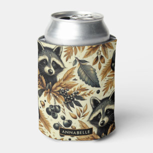 Cute Vintage Racoon Pattern Can Cooler