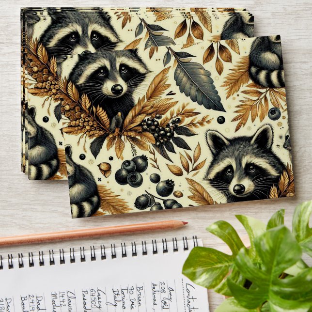 Cute Vintage Racoon Pattern Envelope (Stacked)